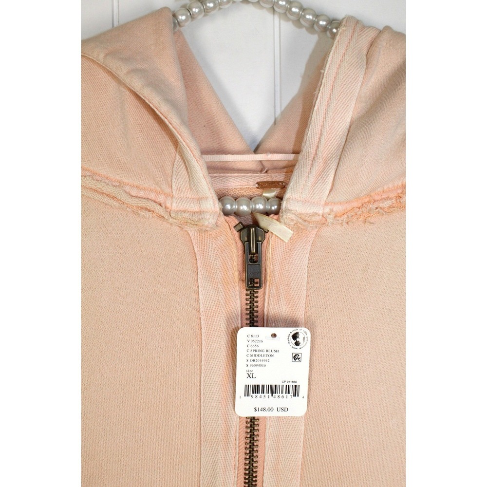 Free People NWT Bow Girl Full Zip Hooded Sweatshirt in Spring Blush Size XL - Picture 2 of 7